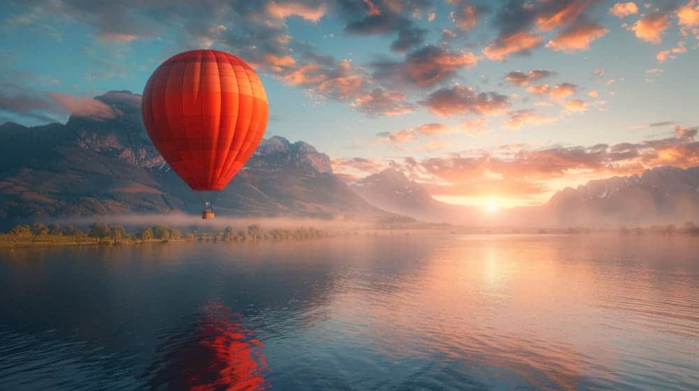 sunrise hot air Balloon over the Nile River